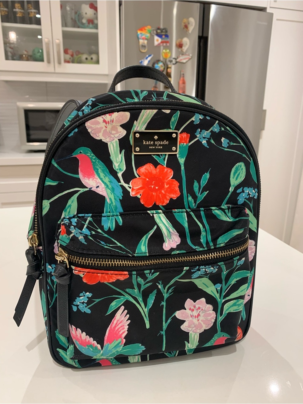 🍀💚 New Kate Spade Black Floral Hummingbird Small Backpack 💚🍀